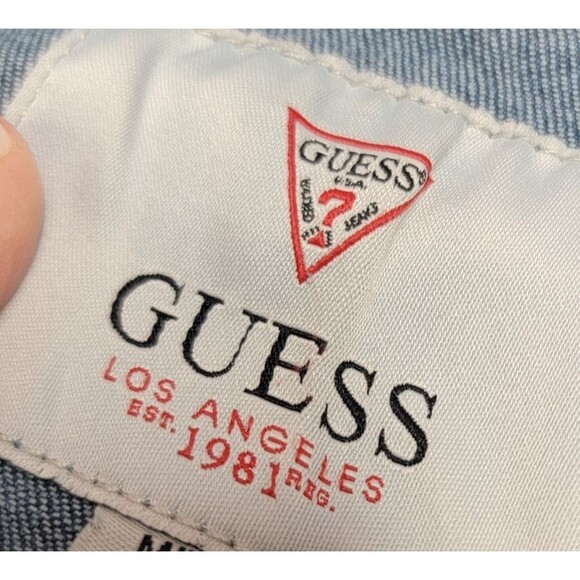 Guess Jacket Med Rigby Denim Moto Zip Distressed Blue Jean Stretch Denim Zip - Picture 8 of 17